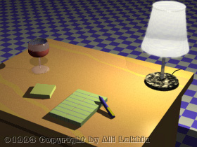 Work desk with a lamp.